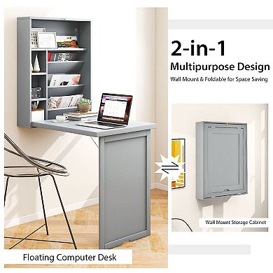 Wall Mounted Fold-Out Convertible Floating Desk Space Saver