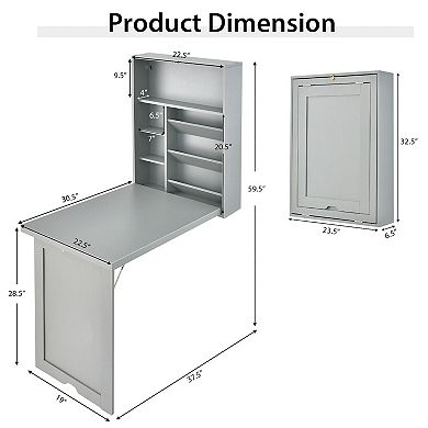 Wall Mounted Fold-Out Convertible Floating Desk Space Saver