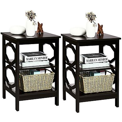 2 Pieces 3-tier Nightstand Sofa Side End Accent Table Storage Display Shelf