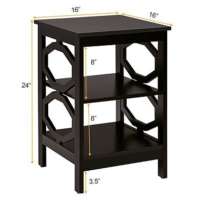 2 Pieces 3-tier Nightstand Sofa Side End Accent Table Storage Display Shelf