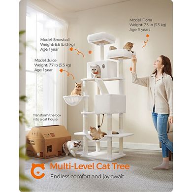 Cat Tree, Cat Tower, Cat Condo With Hammock, Basket, Scratching Posts, 2 Cat Caves, 2 Plush Perches