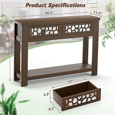 2-Tier Console Table with Drawers and Open Storage Shelf