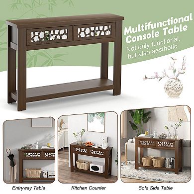 2-Tier Console Table with Drawers and Open Storage Shelf