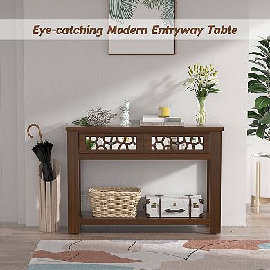 2-Tier Console Table with Drawers and Open Storage Shelf