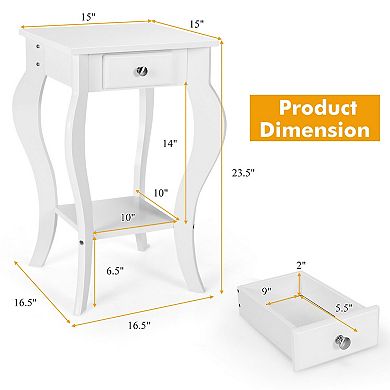 2-Tier End Table with Drawer and Shelf For Living Room Bedroom