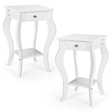 2-Tier End Table with Drawer and Shelf For Living Room Bedroom