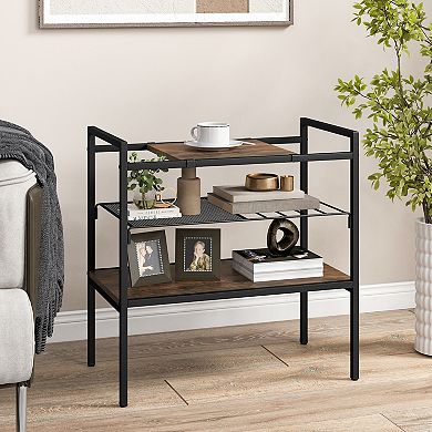 Industrial Entryway Table With Removable Panel And Mesh Shelf