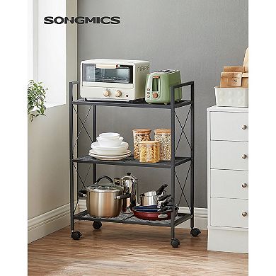 3-tier Metal Storage Rack With Wheels, Mesh Shelving Unit With X Side Frames