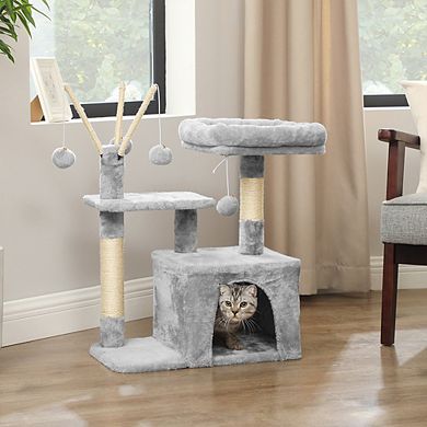 Cat Tree, Cat Tower with Padded Perch, Cat Cave, 3 Pompoms, Cat Activity Center