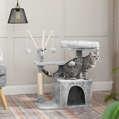 Cat Tree, Cat Tower with Padded Perch, Cat Cave, 3 Pompoms, Cat Activity Center