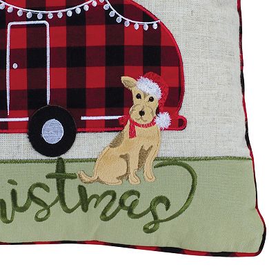 Embroidered Camper Christmas With Dog Throw Pillow 15"sq