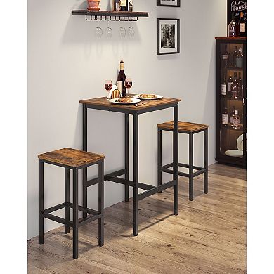 Bar Table And Chairs Set, Square Bar Table With 2 Bar Stools, Dining Pub Bar Table Set