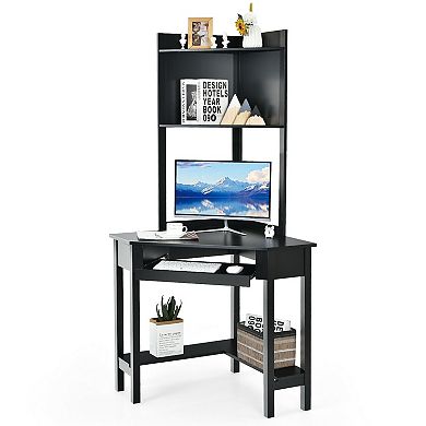 Corner Computer Desk with Hutch and Storage Shelves