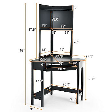 Corner Computer Desk with Hutch and Storage Shelves