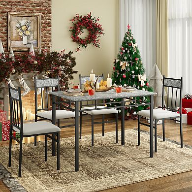 5 Pieces Faux Marble Dining Set Table