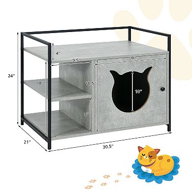 Enclosure Hidden Litter Furniture Cabinet with 2-Tier Storage Shelf