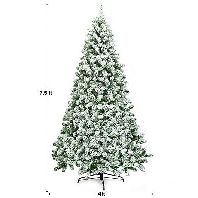 7.5 Feet Snow Flocked Artificial Christmas Tree Hinged With 1346 Tip And Foldable Base