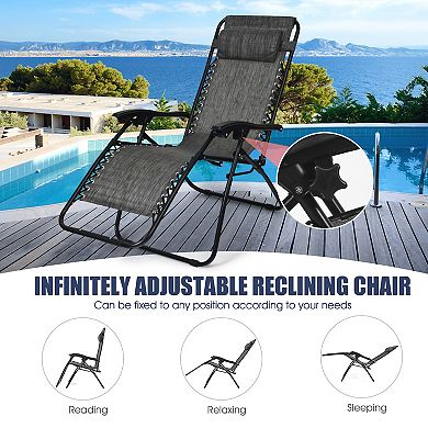 3 Pieces Folding Portable Zero Gravity Reclining Lounge Chairs Table Set