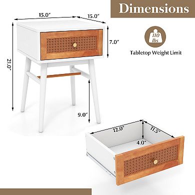 1-Drawer Modern Bedside Table with Solid Wood Legs