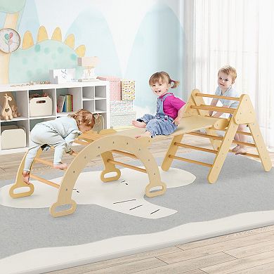 Wooden Kids Climber Toys with Triangle Arch Ramp for Sliding Climbing