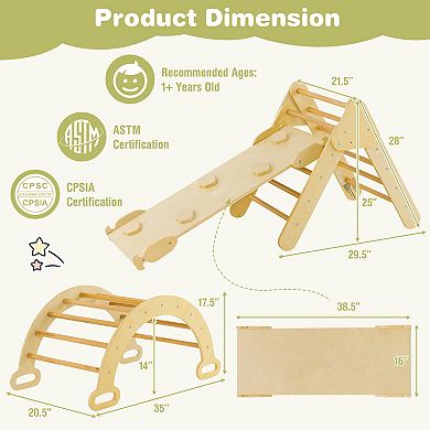 Wooden Kids Climber Toys with Triangle Arch Ramp for Sliding Climbing