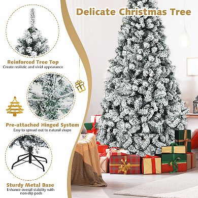 Pre-lit Premium Snow Flocked Hinged Artificial Christmas Tree-7.5 Ft