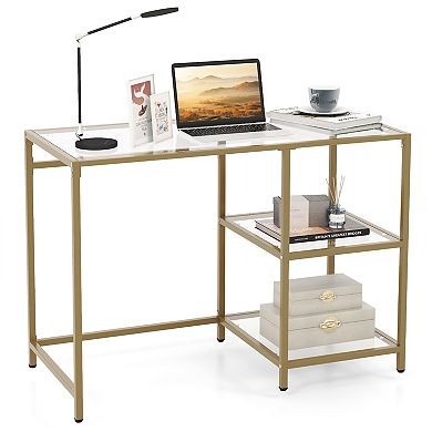 Modern Console Table With 2 Open Shelves And Metal Frame-golden