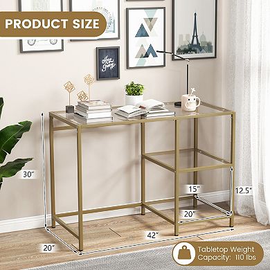 Modern Console Table With 2 Open Shelves And Metal Frame-golden