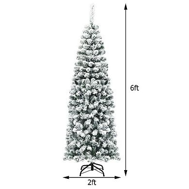 6 Feet Unlit Hinged Snow Flocked Artificial Pencil Christmas Tree With 500 Branch Tip