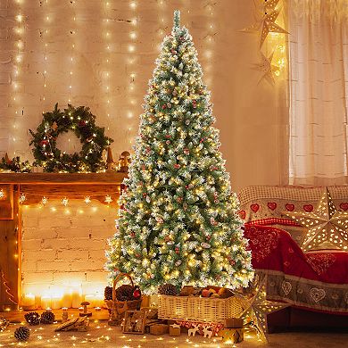 Hinged Christmas Tree With Pvc Branch Tips And Warm White Led Lights-9 Ft