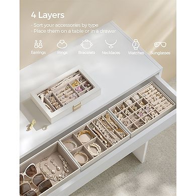 4-Tier Jewelry Tray, Stackable Jewelry Box, Drawer Jewelry Organizer, with Glass Lid