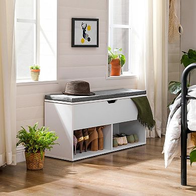 Shoe Bench, Storage Bench with 2 Open and 1 Closed Compartments