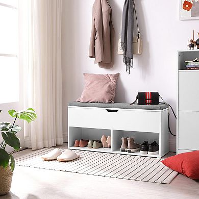 Shoe Bench, Storage Bench with 2 Open and 1 Closed Compartments