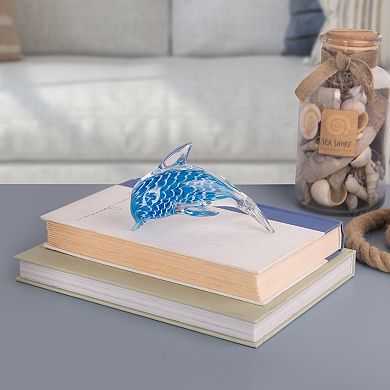 Home Essentials Blue Glass Dolphin Table Decor