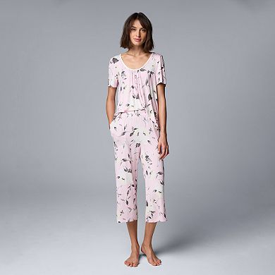 Women's Simply Vera Vera Wang Short Sleeve Top and Culotte Pajama Set