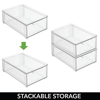 mDesign Clarity 8" x 12" x 4" Plastic Stackable Bathroom Storage Organizer with Drawer, 4 Pack