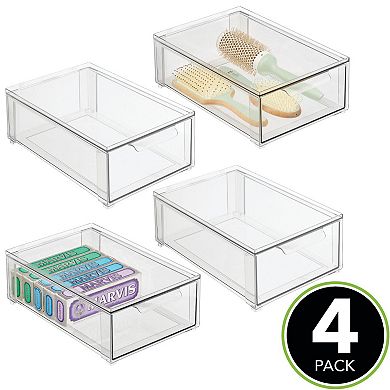 mDesign Clarity 8" x 12" x 4" Plastic Stackable Bathroom Storage Organizer with Drawer, 4 Pack