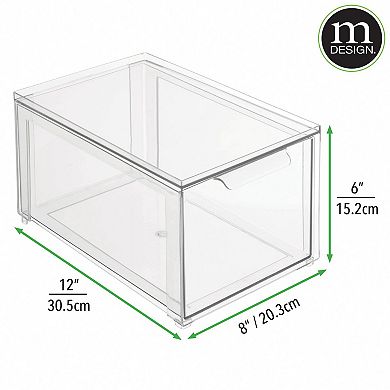 mDesign Clarity 8" x 12" x 6" Plastic Stackable Bathroom Storage Organizer with Drawer, 2 Pack