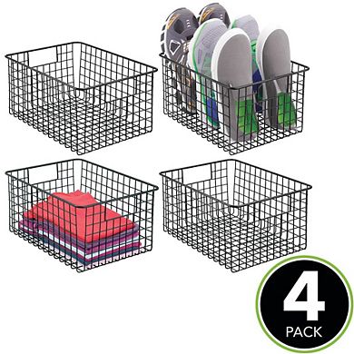 mDesign Metal Wire Closet Organizer Basket with Built-In Handles, 4 Pack