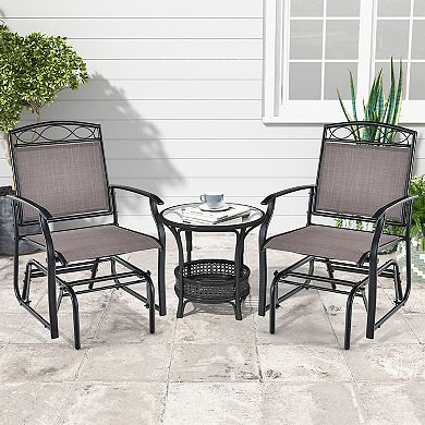 Set Of 2 Outdoor Metal Glider Armchairs With Weather-Resistant Fabric