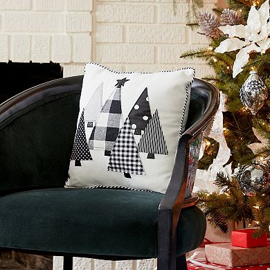 Black And White Holiday Tree Throw Pillow 15"sq