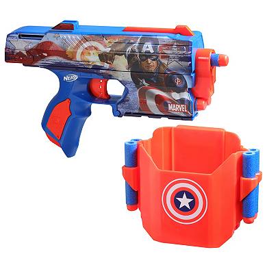 Nerf Marvel Captain America Dart Blaster with 10 Nerf Elite Darts & Holster