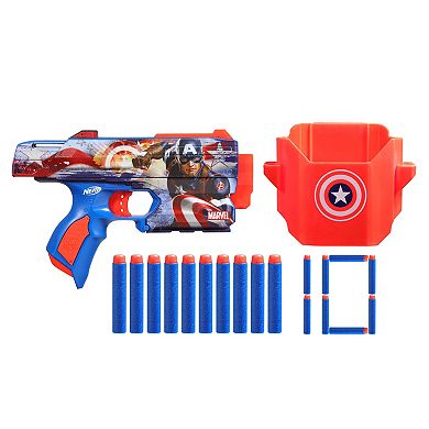 Nerf Marvel Captain America Dart Blaster with 10 Nerf Elite Darts & Holster