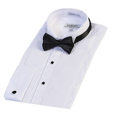 Gioberti Men's Wing Tip Collar White Tuxedo Dress Shirt With Bow Tie