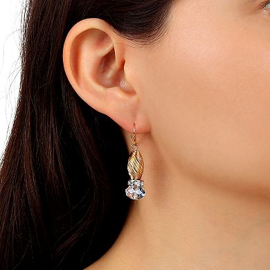 1928 Gold Tone Crystal Glass Bead Wire Earrings