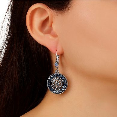 1928 Pewter Blue Crystal Round Drop Leverback Earrings