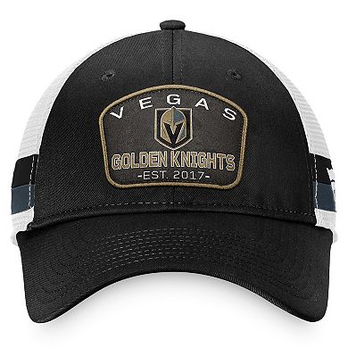 Men's Fanatics Branded Black/White Vegas Golden Knights Fundamental Striped Trucker Adjustable Hat