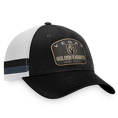 Men's Fanatics Branded Black/White Vegas Golden Knights Fundamental Striped Trucker Adjustable Hat