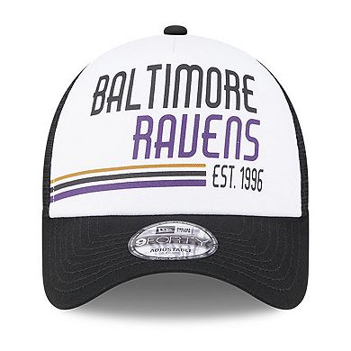 Men's New Era White/Black Baltimore Ravens Stacked A-Frame Trucker 9FORTY Adjustable Hat