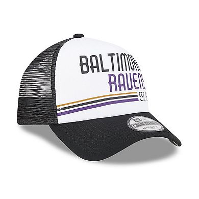 Men's New Era White/Black Baltimore Ravens Stacked A-Frame Trucker 9FORTY Adjustable Hat